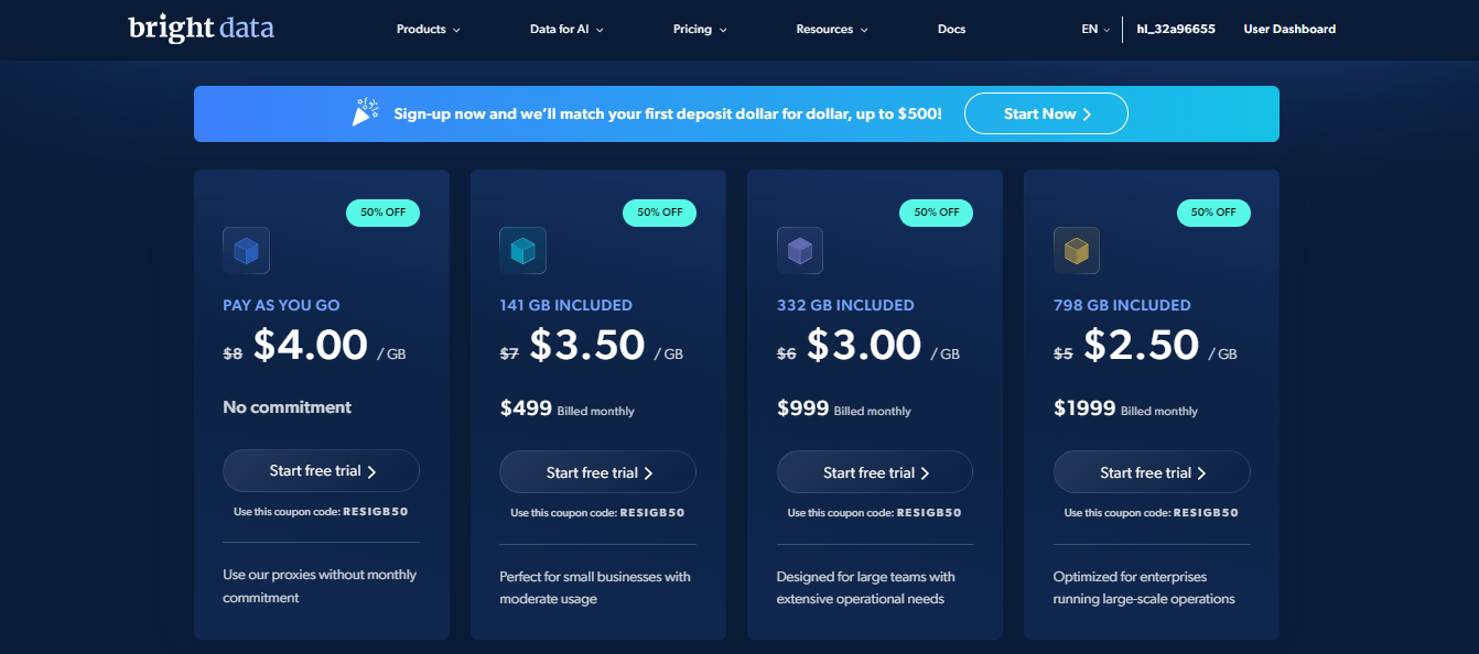 Pricing of brightdata Pricing of brightdata